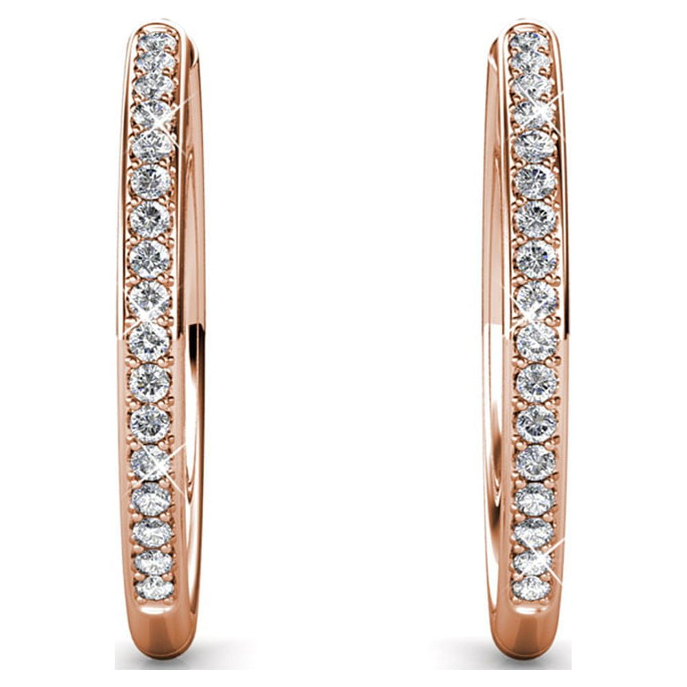 Cate & Chloe Bianca 18k White Gold Plated 25mm Silver Hoop Earrings with Swarovski Crystals