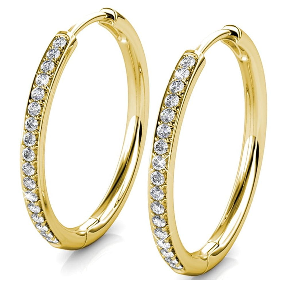 Cate & Chloe Bianca 18k White Gold Plated 25mm Silver Hoop Earrings with Swarovski Crystals