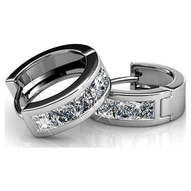 Cate & Chloe Giselle 18k White Gold Plated 15mm Hoop Crystal Earrings with Swarovski Crystals