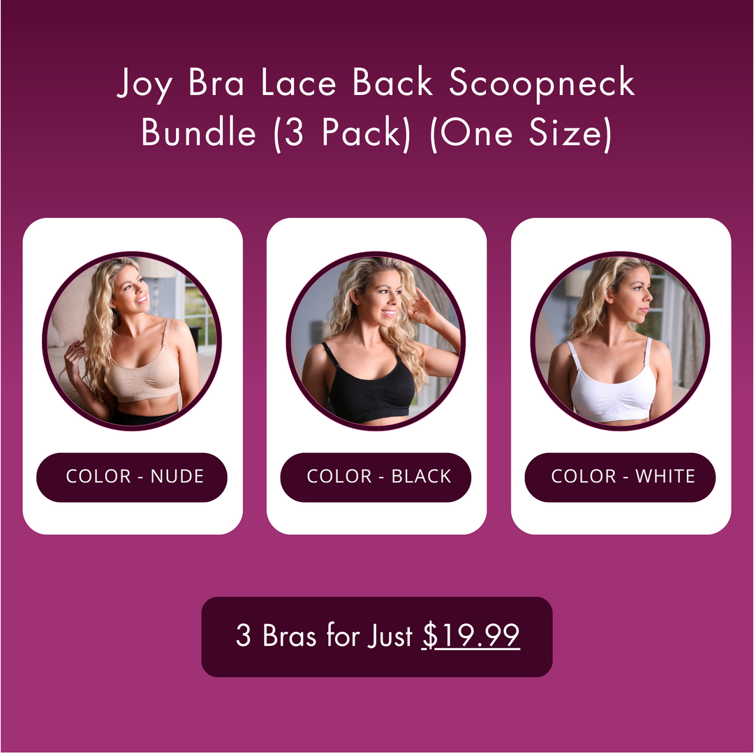 Joy Bra Lace Back Scoopneck Exclusive Bundle (3 Pack) (One Size)