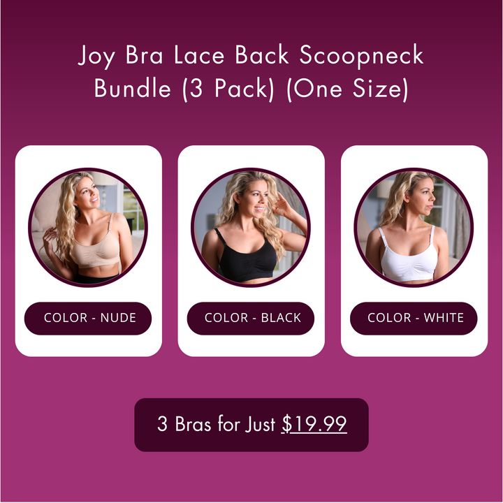 Joy Bra Lace Back Scoopneck Exclusive Bundle (3 Pack) (One Size)