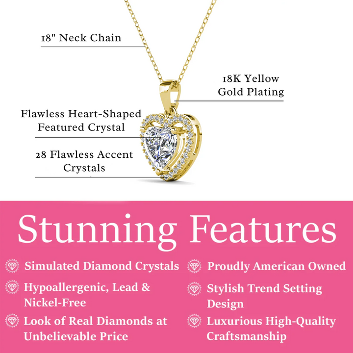 Cate & Chloe Amora 18k White Gold Plated Halo Heart Pendant Necklace with Simulated Diamond Crystals
