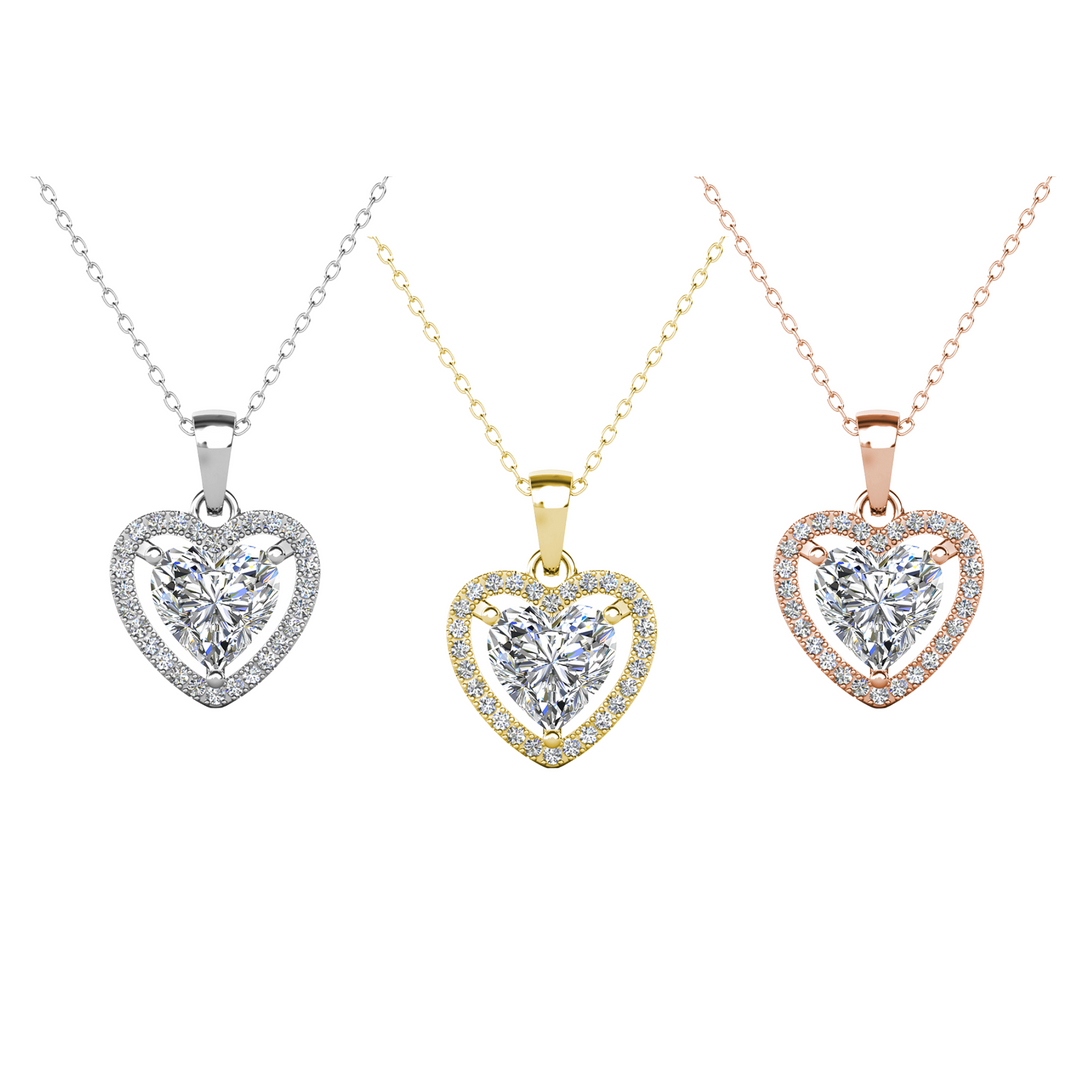 Cate & Chloe Amora 18k White Gold Plated Halo Heart Pendant Necklace with Simulated Diamond Crystals