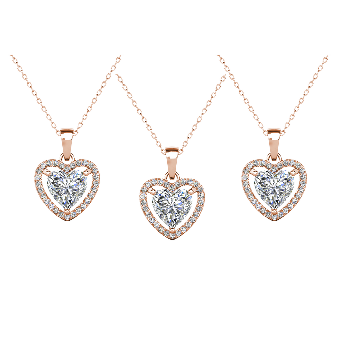 Cate & Chloe Amora 18k White Gold Plated Halo Heart Pendant Necklace with Simulated Diamond Crystals
