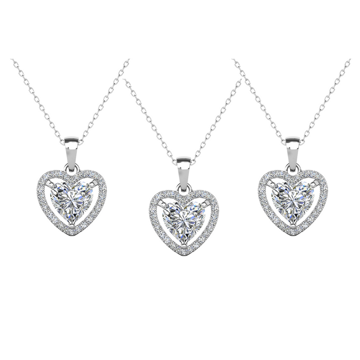 Cate & Chloe Amora 18k White Gold Plated Halo Heart Pendant Necklace with Simulated Diamond Crystals