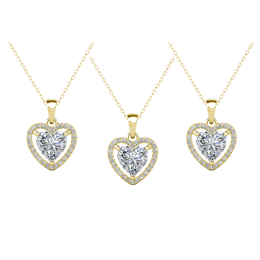 Cate & Chloe Amora 18k White Gold Plated Halo Heart Pendant Necklace with Simulated Diamond Crystals