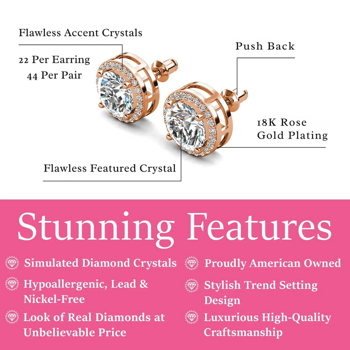 Cate & Chloe Ariel 18k White Gold Plated Halo Stud Earrings with Simulated Diamond Crystals