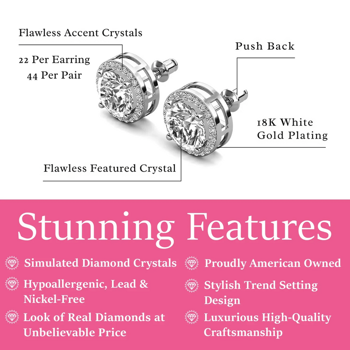 Cate & Chloe Ariel 18k White Gold Plated Halo Stud Earrings with Simulated Diamond Crystals