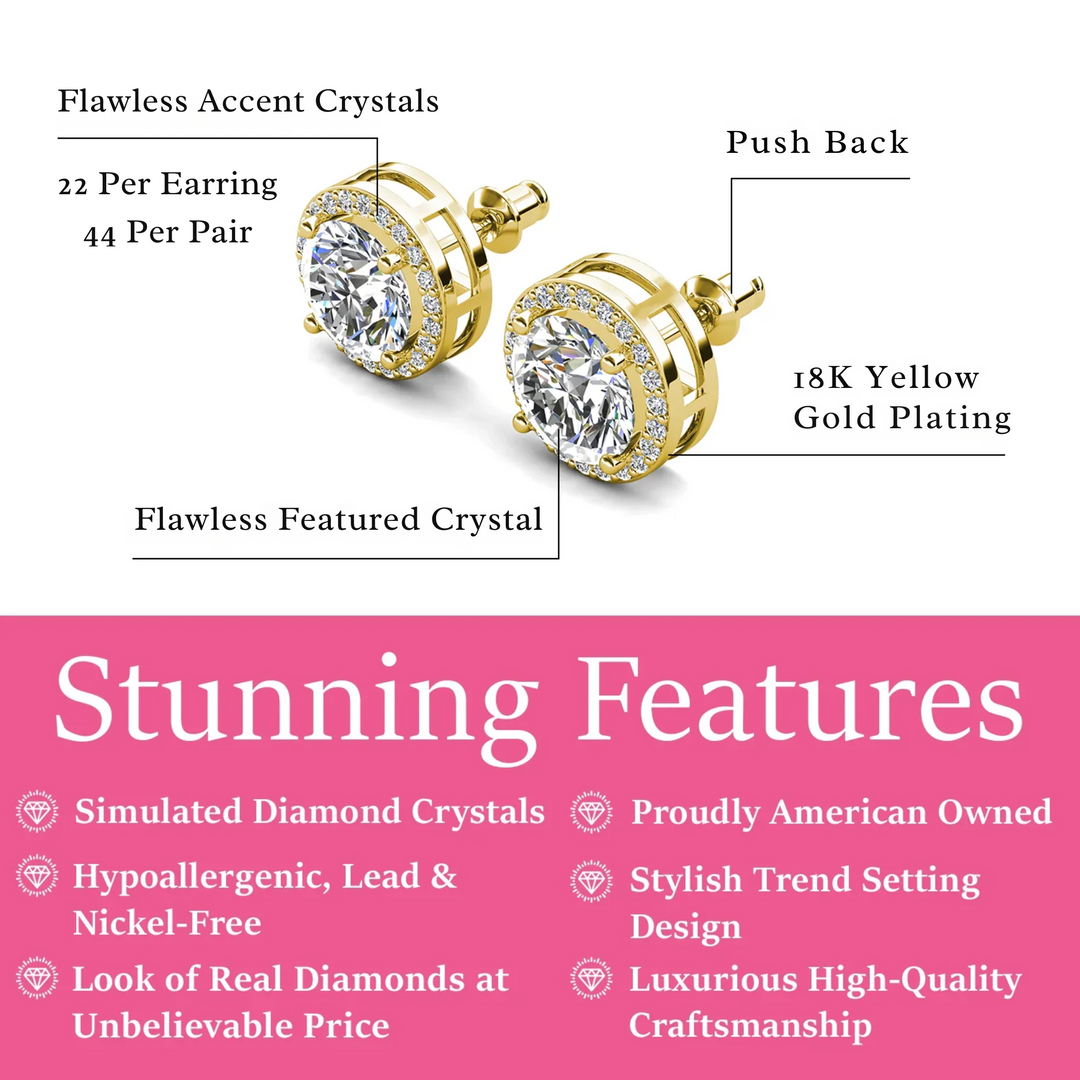 Cate & Chloe Ariel 18k White Gold Plated Halo Stud Earrings with Simulated Diamond Crystals