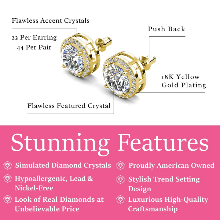 Cate & Chloe Ariel 18k White Gold Plated Halo Stud Earrings with Simulated Diamond Crystals