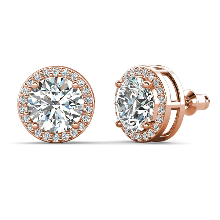 Cate & Chloe Ariel 18k White Gold Plated Halo Stud Earrings with Simulated Diamond Crystals
