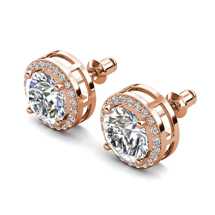 Cate & Chloe Ariel 18k White Gold Plated Halo Stud Earrings with Simulated Diamond Crystals