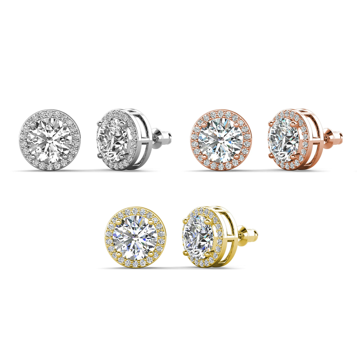 Cate & Chloe Ariel 18k White Gold Plated Halo Stud Earrings with Simulated Diamond Crystals