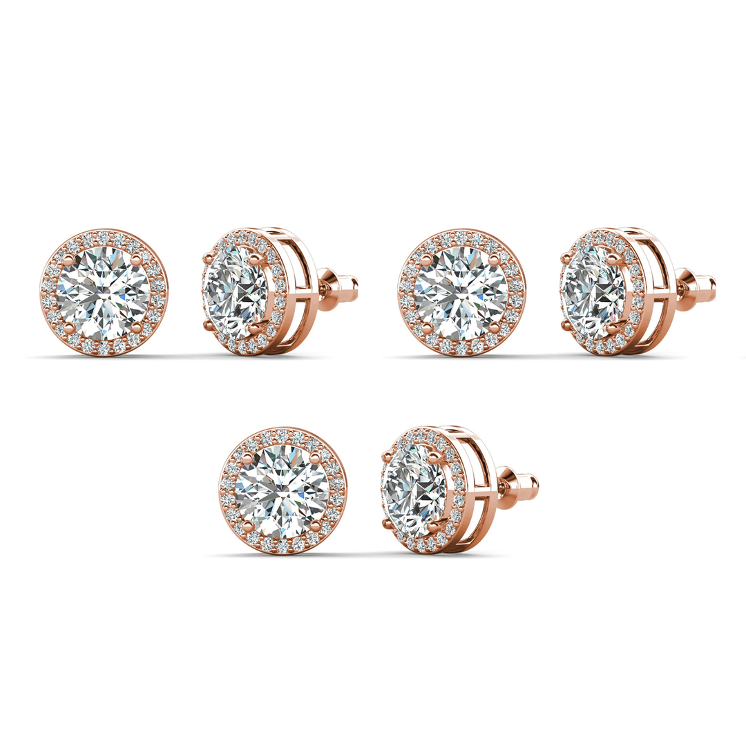 Cate & Chloe Ariel 18k White Gold Plated Halo Stud Earrings with Simulated Diamond Crystals