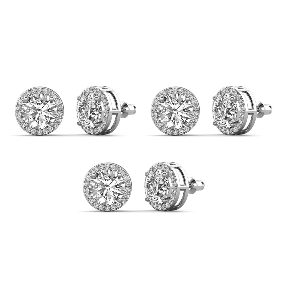 Cate & Chloe Ariel 18k White Gold Plated Halo Stud Earrings with Simulated Diamond Crystals