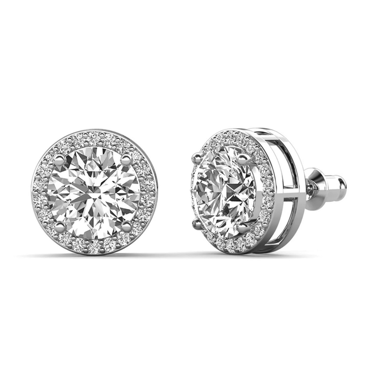 Cate & Chloe Ariel 18k White Gold Plated Halo Stud Earrings with Simulated Diamond Crystals