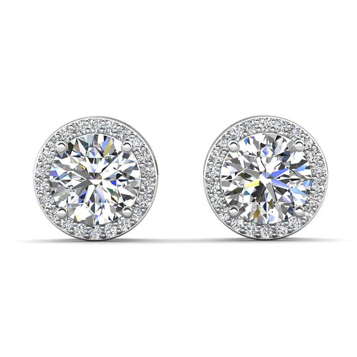 Cate & Chloe Ariel 18k White Gold Plated Halo Stud Earrings with Simulated Diamond Crystals