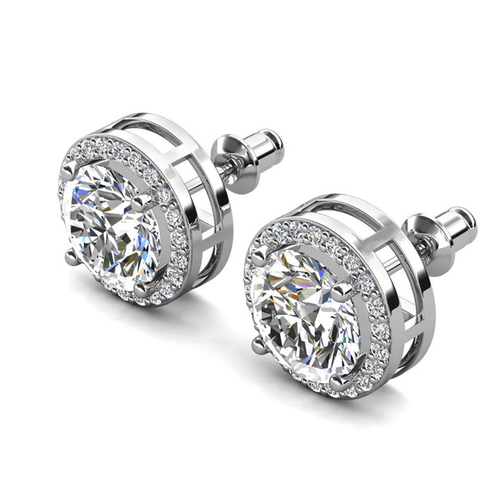 Cate & Chloe Ariel 18k White Gold Plated Halo Stud Earrings with Simulated Diamond Crystals