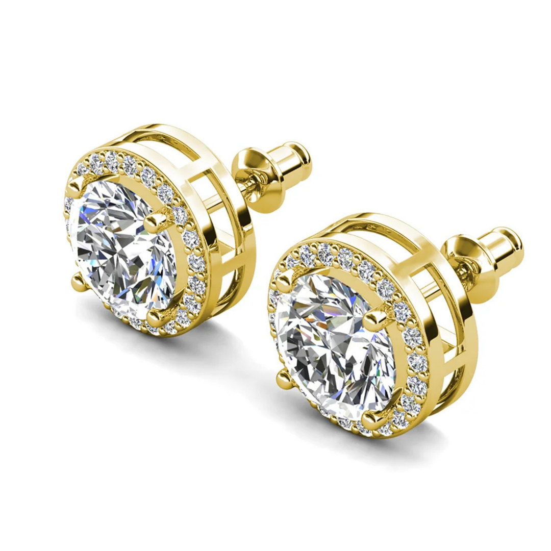 Cate & Chloe Ariel 18k White Gold Plated Halo Stud Earrings with Simulated Diamond Crystals