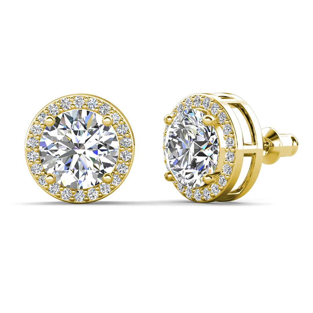 Cate & Chloe Ariel 18k White Gold Plated Halo Stud Earrings with Simulated Diamond Crystals