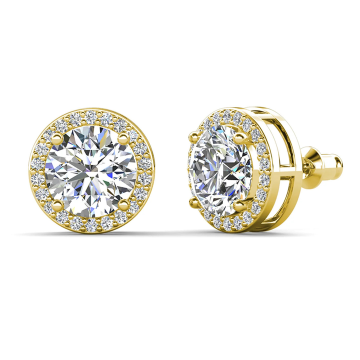 Cate & Chloe Ariel 18k White Gold Plated Halo Stud Earrings with Simulated Diamond Crystals