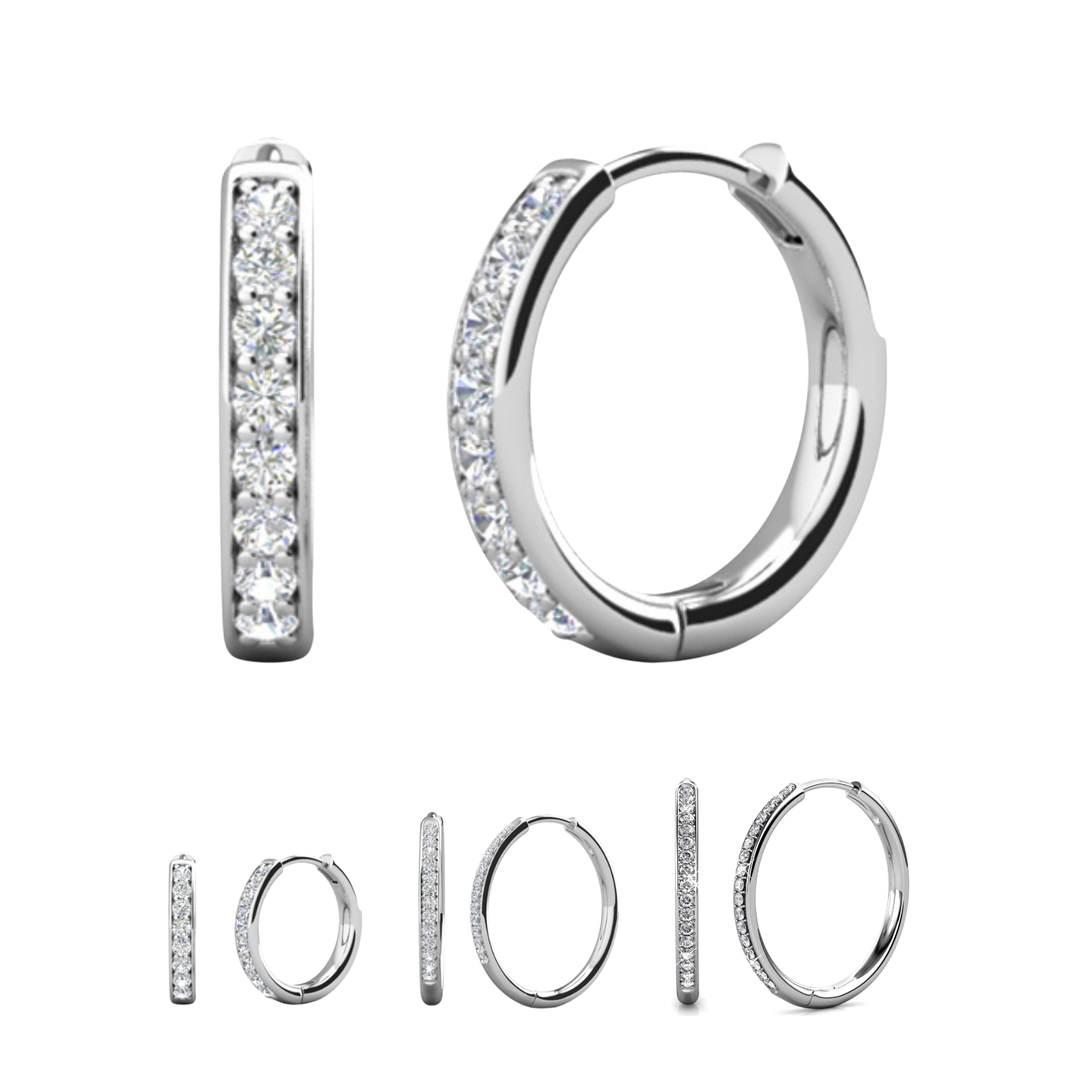 Cate & Chloe Bianca 18k White Gold Plated 25mm Silver Hoop Earrings with Swarovski Crystals