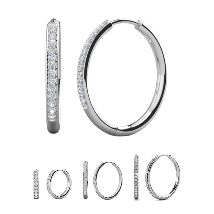 Cate & Chloe Bianca 18k White Gold Plated 25mm Silver Hoop Earrings with Swarovski Crystals
