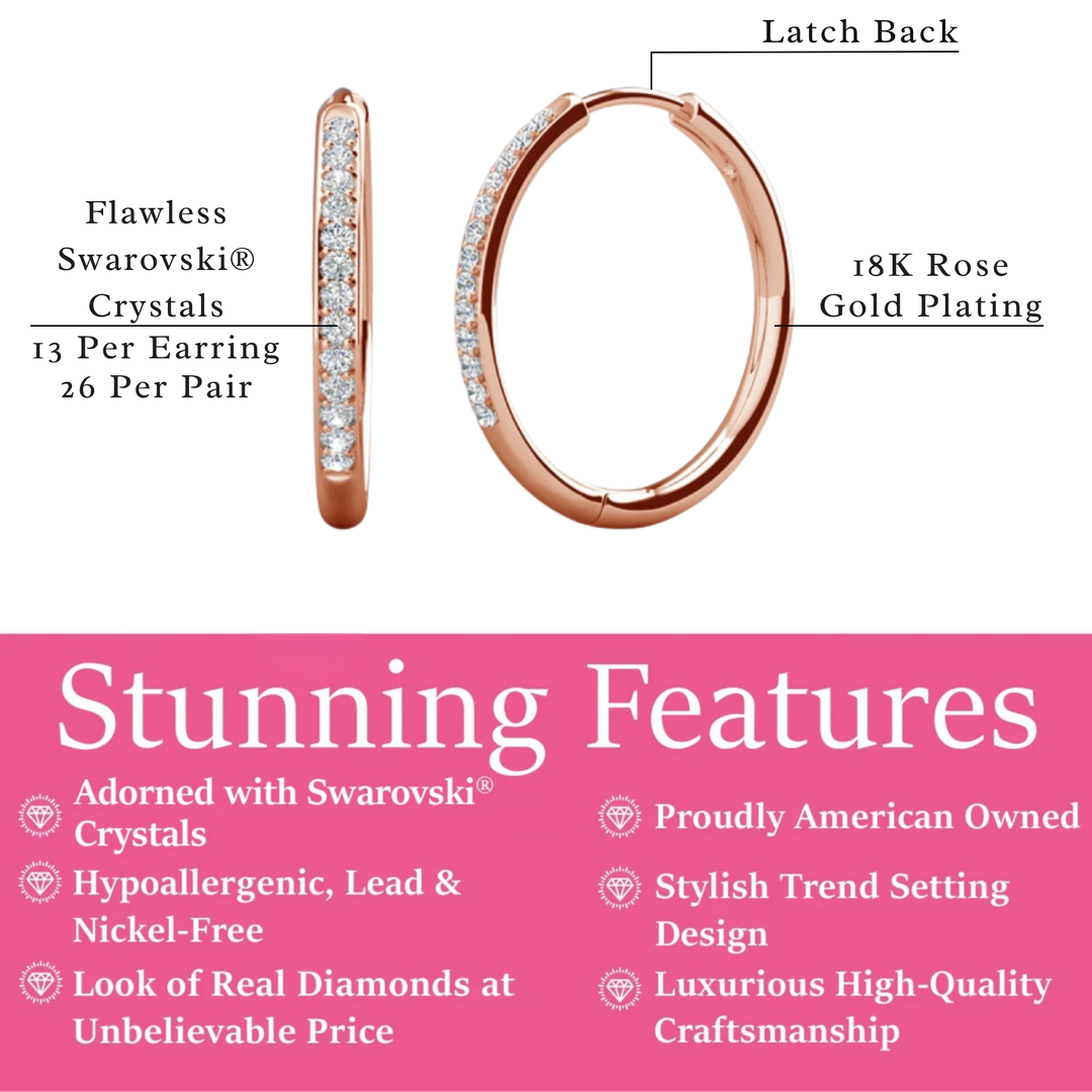 Cate & Chloe Bianca 18k White Gold Plated 25mm Silver Hoop Earrings with Swarovski Crystals