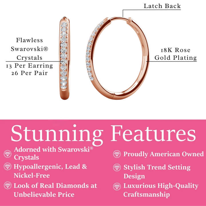 Cate & Chloe Bianca 18k White Gold Plated 25mm Silver Hoop Earrings with Swarovski Crystals