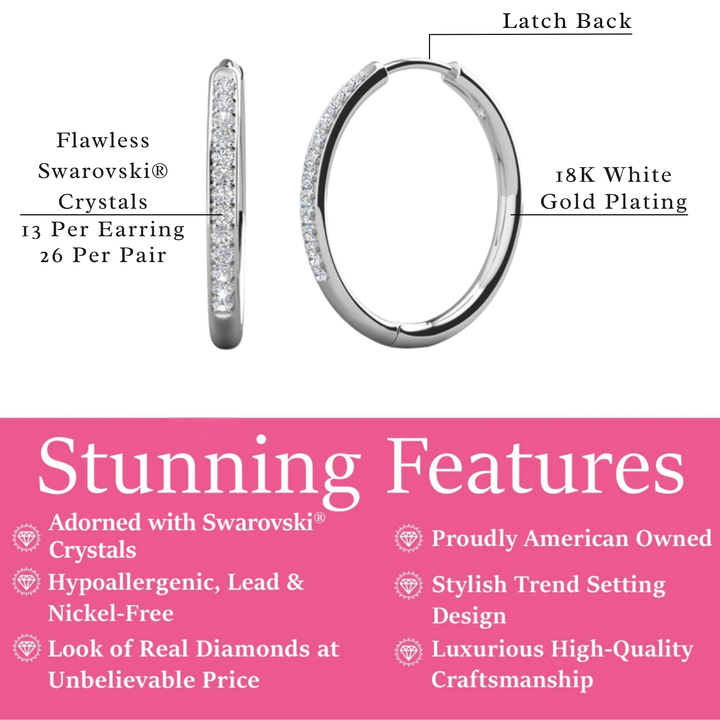 Cate & Chloe Bianca 18k White Gold Plated 25mm Silver Hoop Earrings with Swarovski Crystals