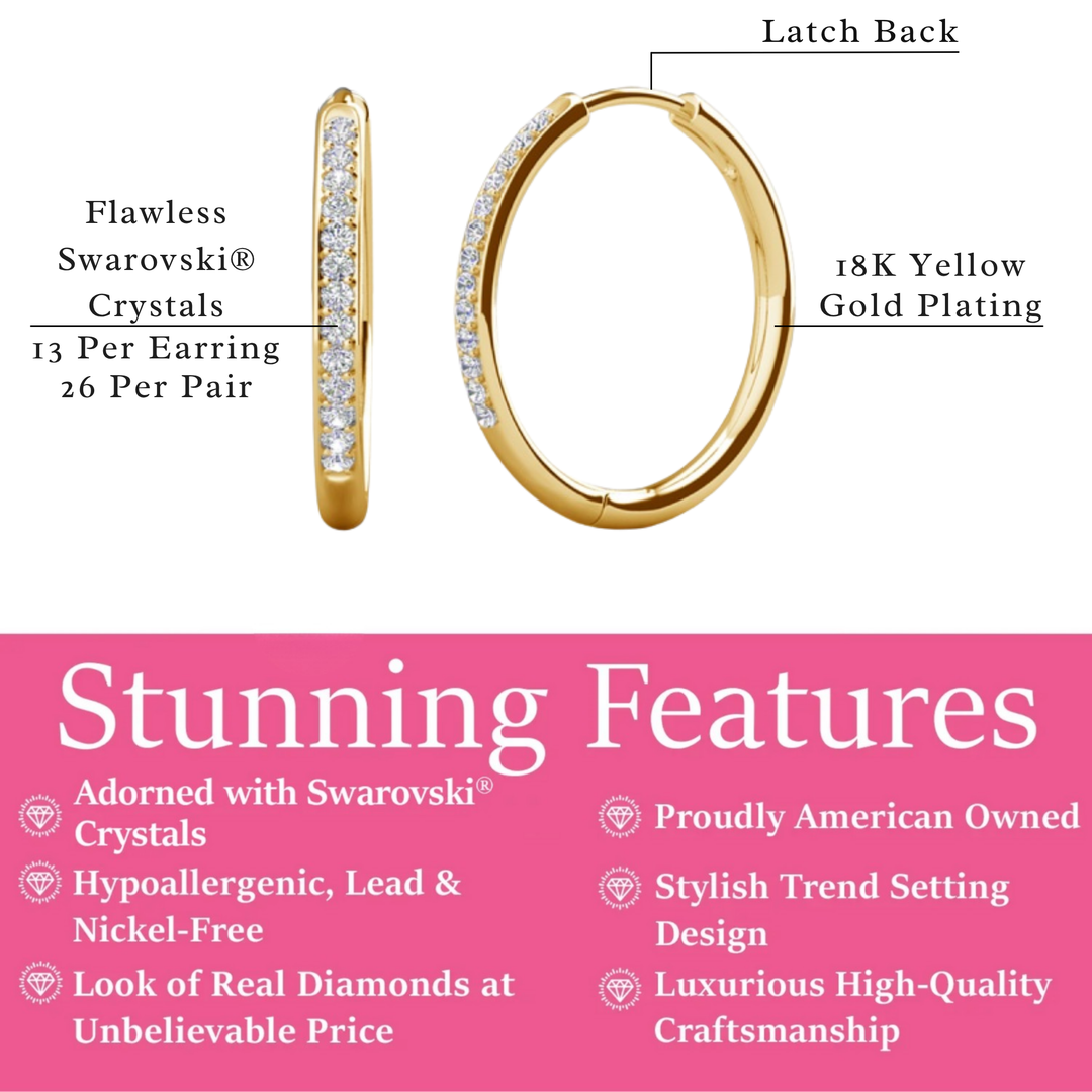 Cate & Chloe Bianca 18k White Gold Plated 25mm Silver Hoop Earrings with Swarovski Crystals