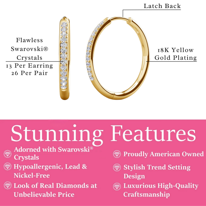 Cate & Chloe Bianca 18k White Gold Plated 25mm Silver Hoop Earrings with Swarovski Crystals