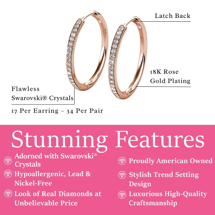 Cate & Chloe Bianca 18k White Gold Plated 25mm Silver Hoop Earrings with Swarovski Crystals