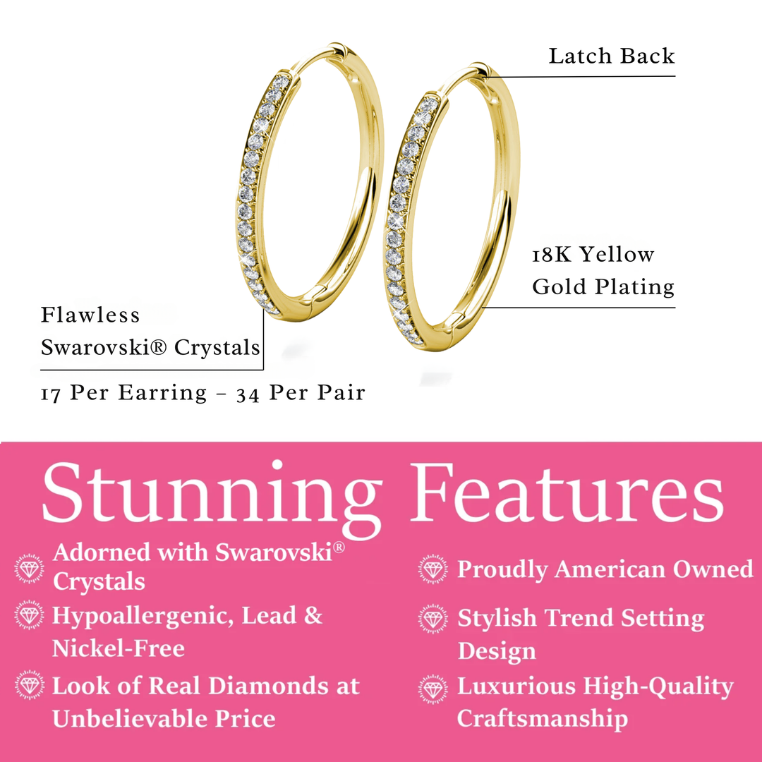 Cate & Chloe Bianca 18k White Gold Plated 25mm Silver Hoop Earrings with Swarovski Crystals