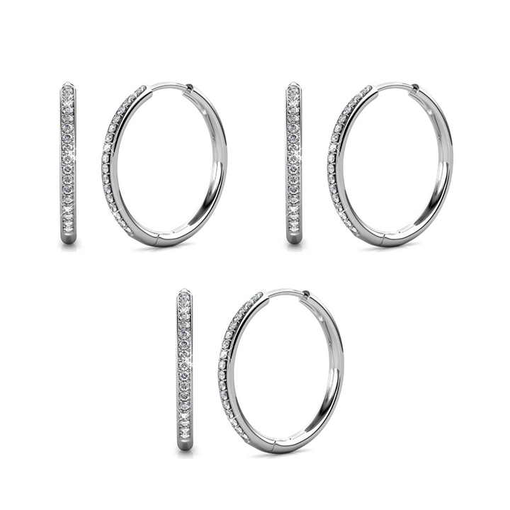 Cate & Chloe Bianca 18k White Gold Plated 25mm Silver Hoop Earrings with Swarovski Crystals