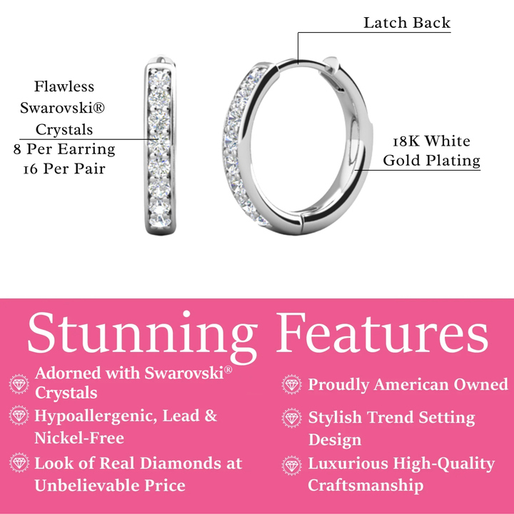 Cate & Chloe Bianca 18k White Gold Plated 25mm Silver Hoop Earrings with Swarovski Crystals