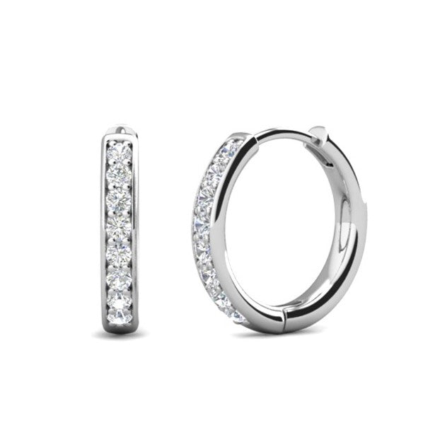 Cate & Chloe Bianca 18k White Gold Plated 25mm Silver Hoop Earrings with Swarovski Crystals