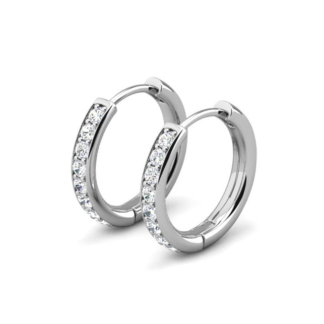 Cate & Chloe Bianca 18k White Gold Plated 25mm Silver Hoop Earrings with Swarovski Crystals