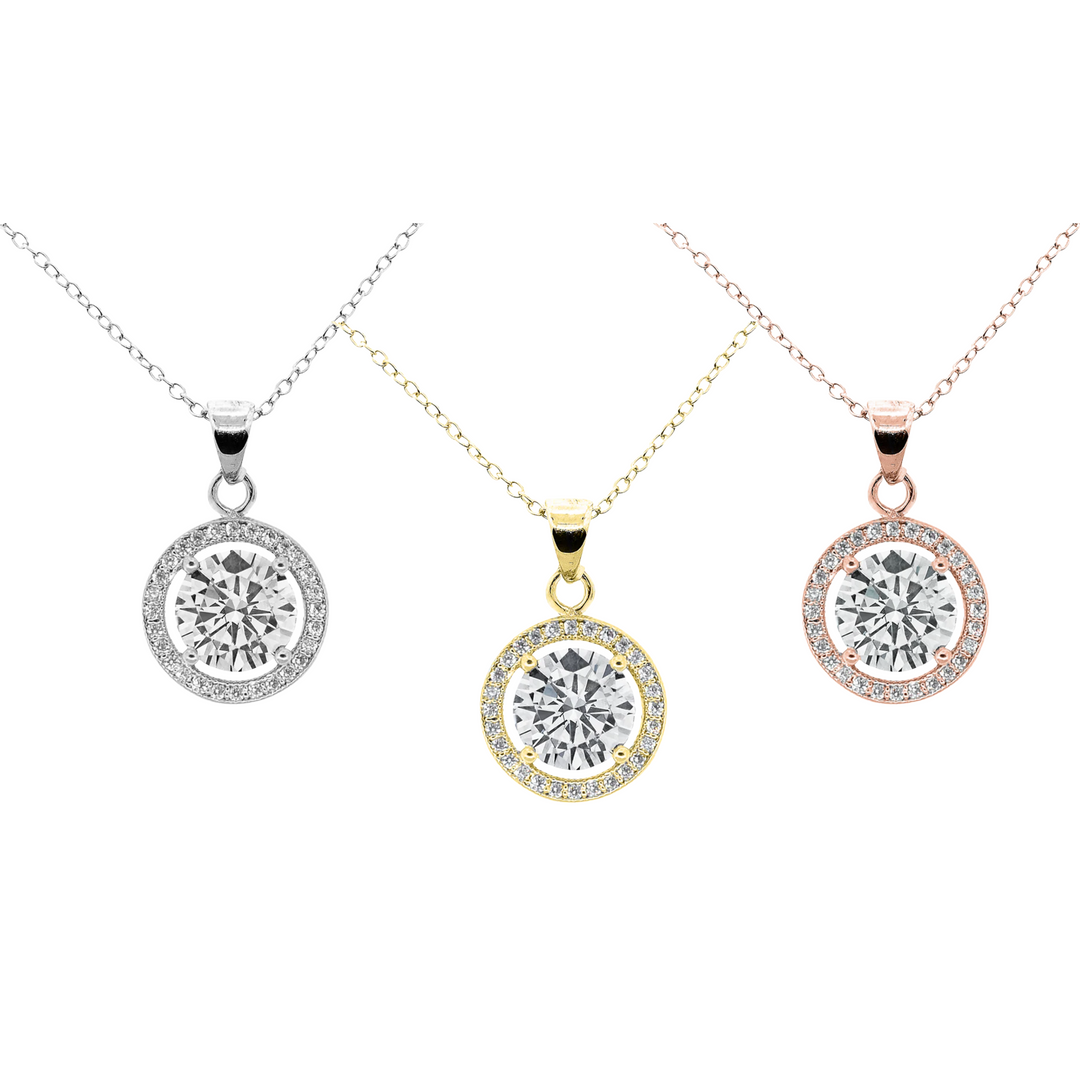 Cate & Chloe Blake 18k White Gold Plated Halo Pendant Necklace with Simulated Diamond Crystals