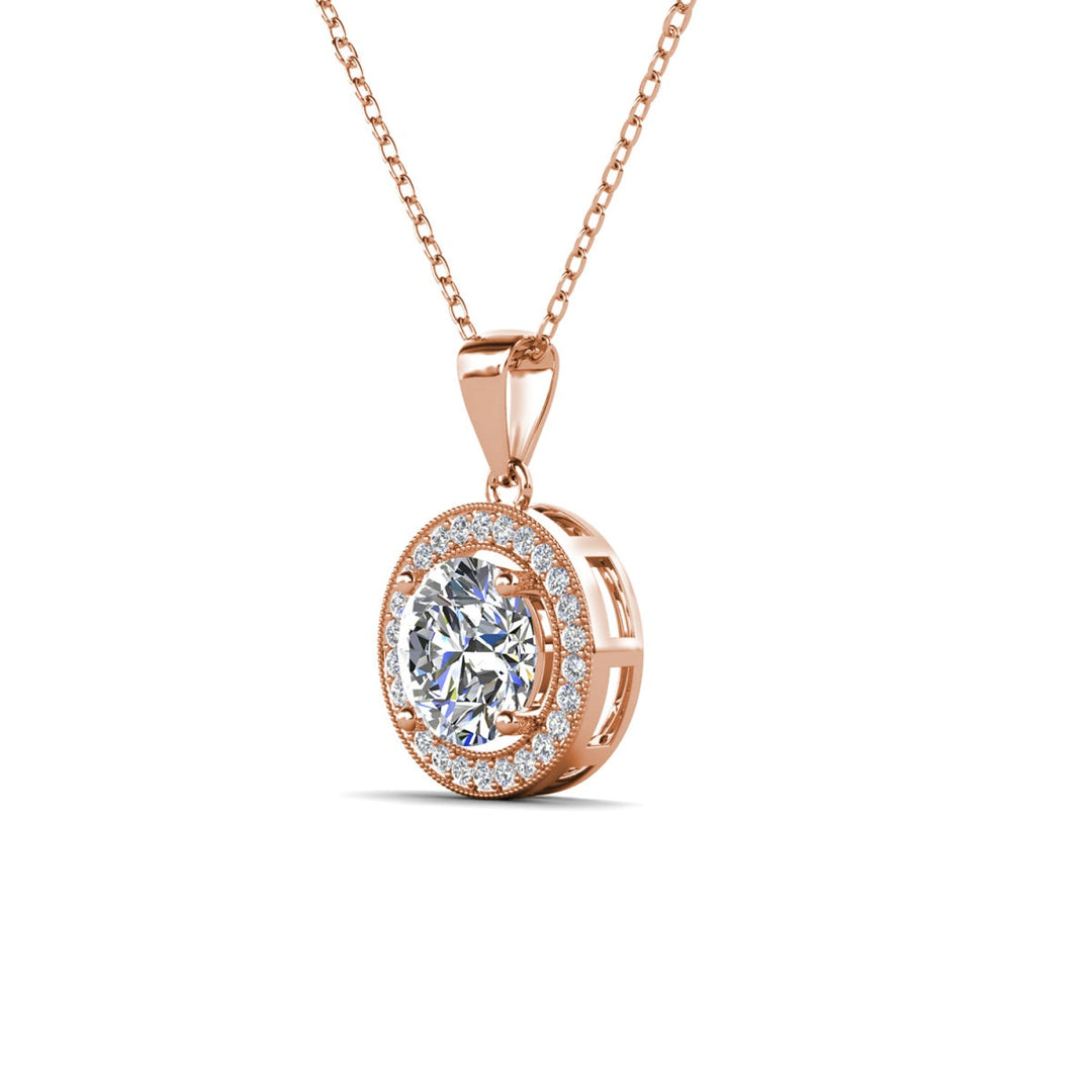 Cate & Chloe Blake 18k White Gold Plated Halo Pendant Necklace with Simulated Diamond Crystals
