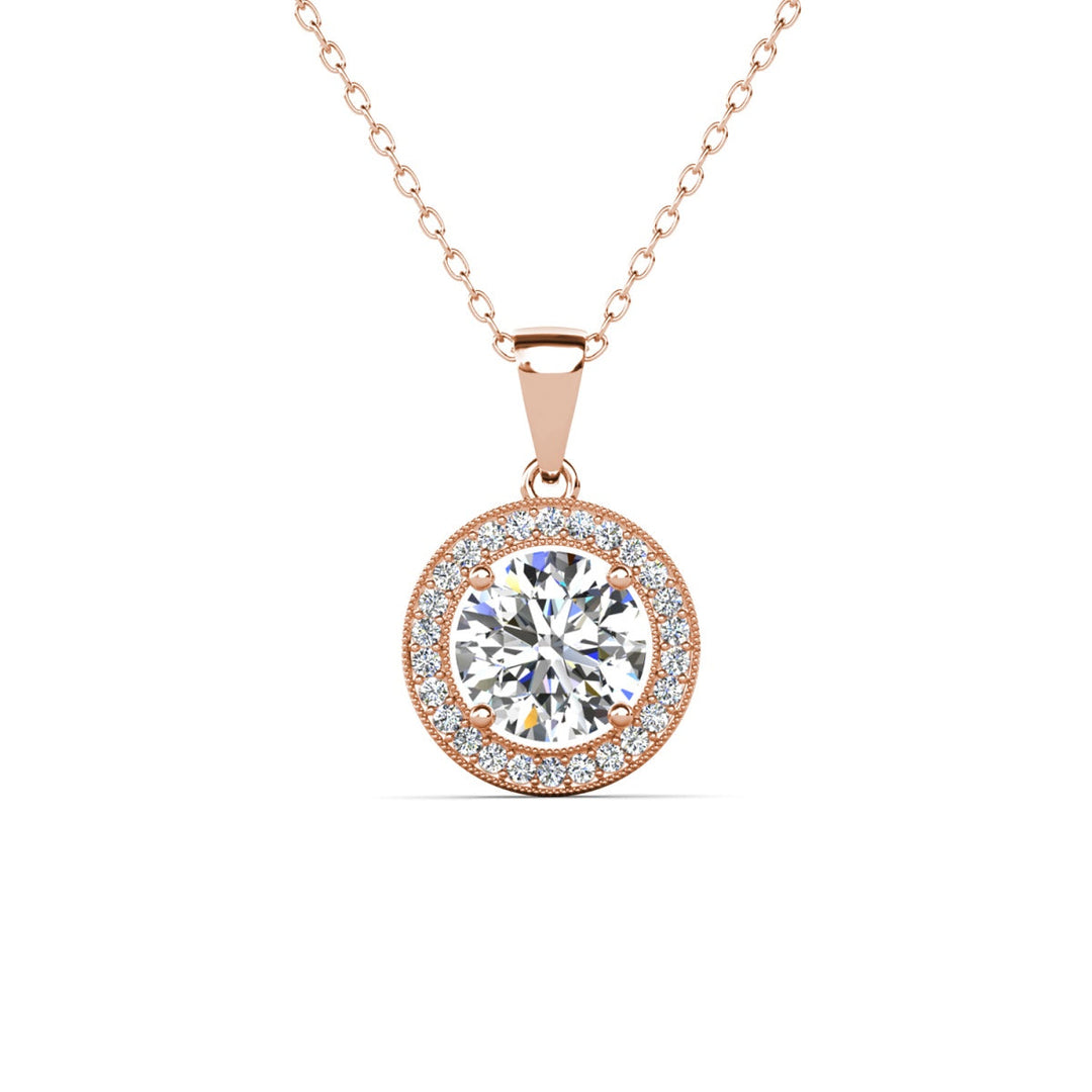 Cate & Chloe Blake 18k White Gold Plated Halo Pendant Necklace with Simulated Diamond Crystals