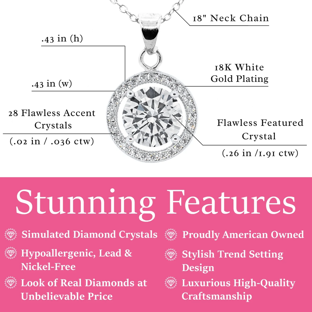 Cate & Chloe Blake 18k White Gold Plated Halo Pendant Necklace with Simulated Diamond Crystals