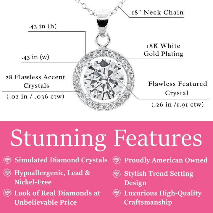Cate & Chloe Blake 18k White Gold Plated Halo Pendant Necklace with Simulated Diamond Crystals