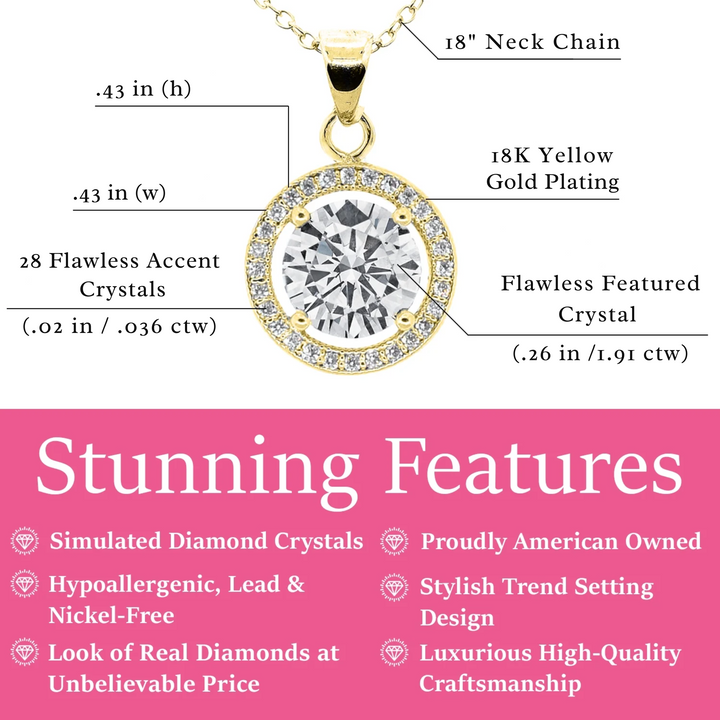 Cate & Chloe Blake 18k White Gold Plated Halo Pendant Necklace with Simulated Diamond Crystals