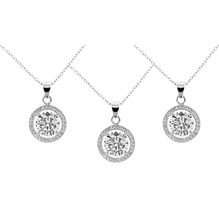 Cate & Chloe Blake 18k White Gold Plated Halo Pendant Necklace with Simulated Diamond Crystals