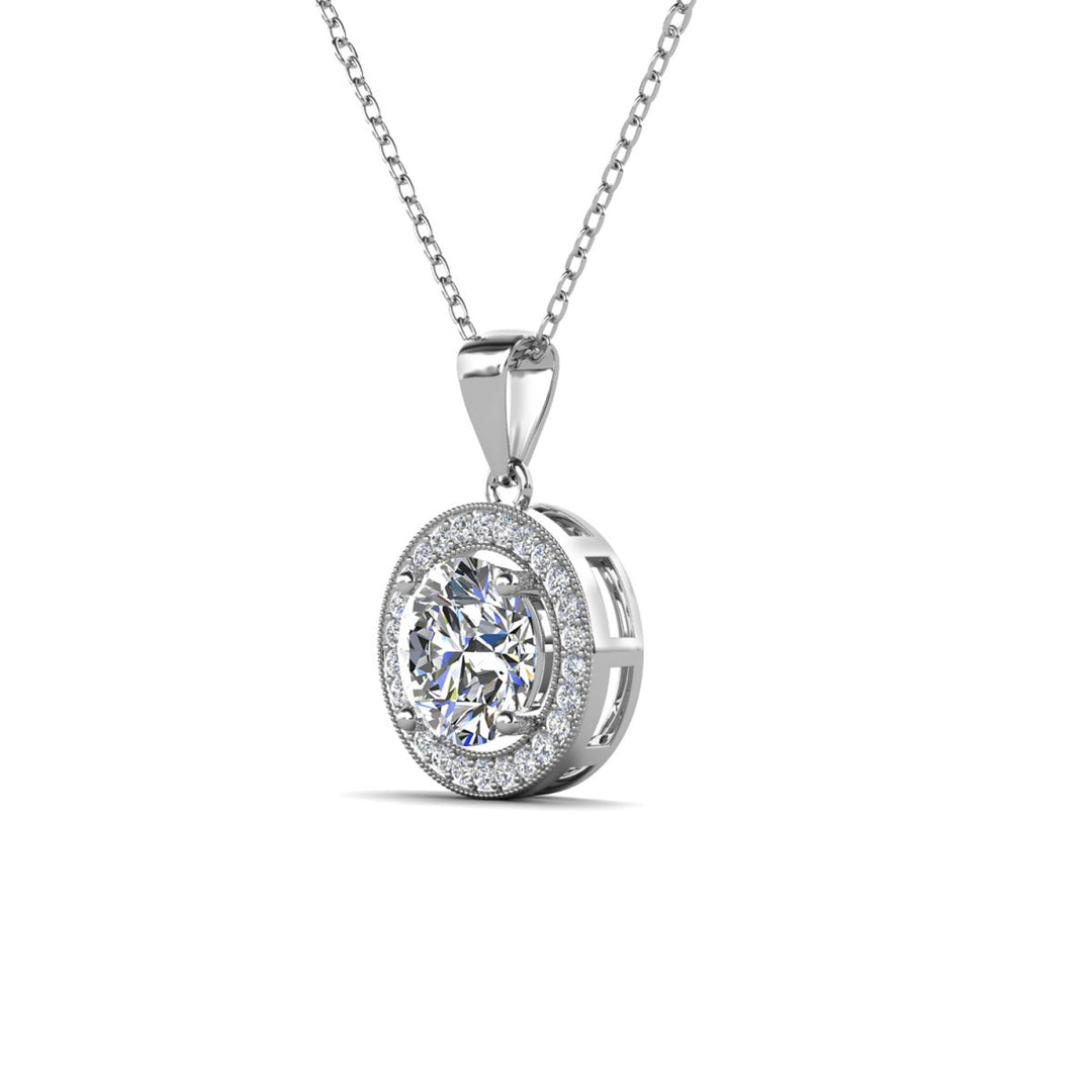 Cate & Chloe Blake 18k White Gold Plated Halo Pendant Necklace with Simulated Diamond Crystals