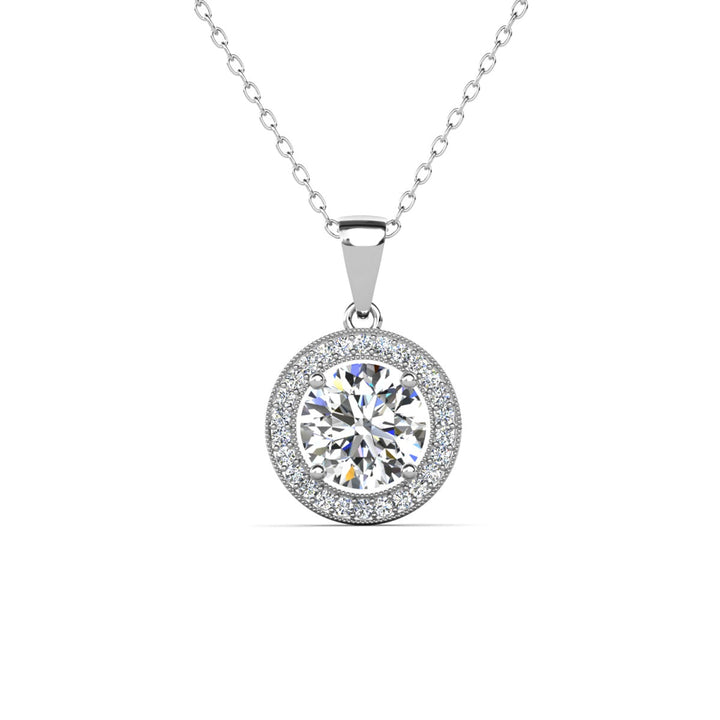 Cate & Chloe Blake 18k White Gold Plated Halo Pendant Necklace with Simulated Diamond Crystals