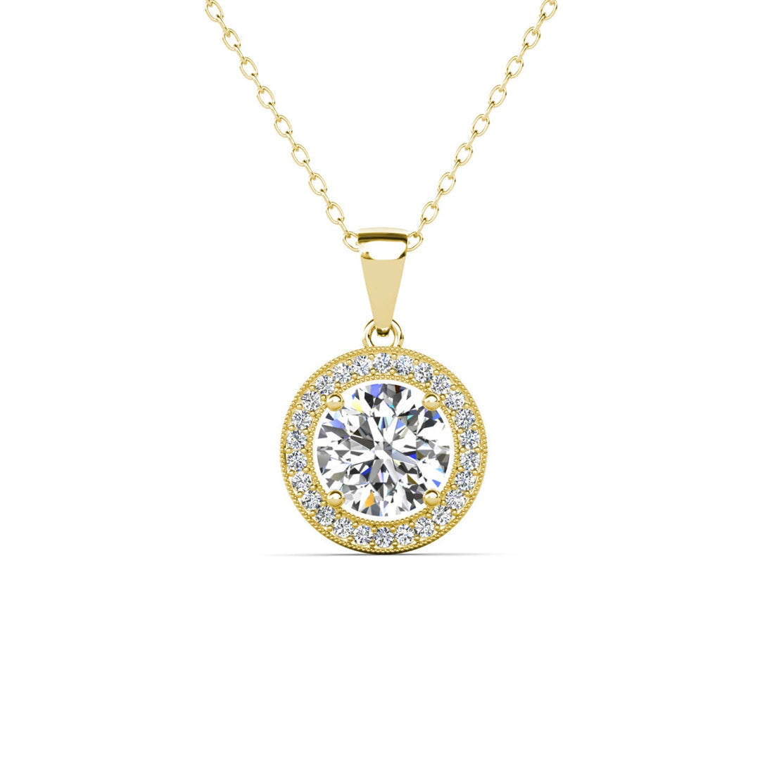Cate & Chloe Blake 18k White Gold Plated Halo Pendant Necklace with Simulated Diamond Crystals