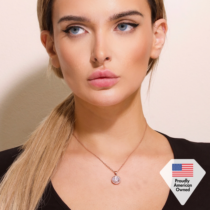 Cate & Chloe Blake 18k White Gold Plated Halo Pendant Necklace with Simulated Diamond Crystals
