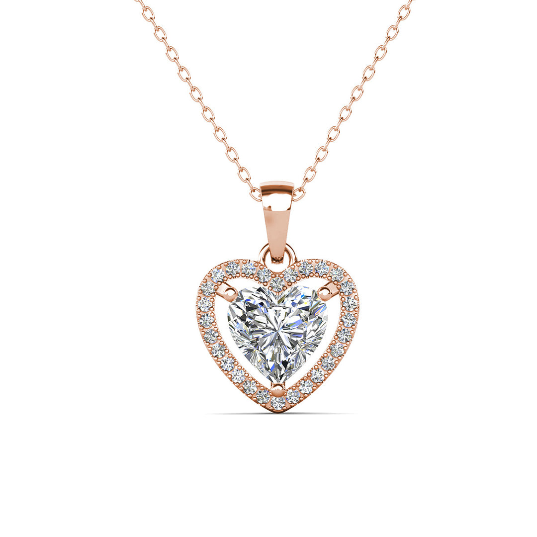 Cate & Chloe Amora 18k White Gold Plated Halo Heart Pendant Necklace with Simulated Diamond Crystals